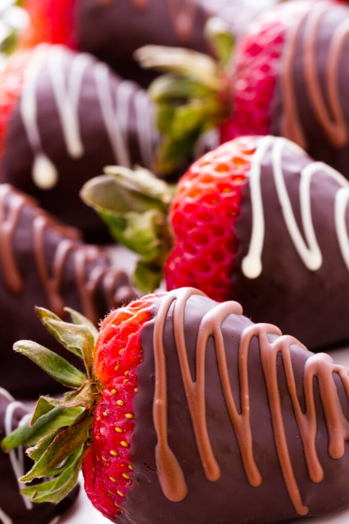 Some chocolate-covered strawberries prepared for a hot tub date night.